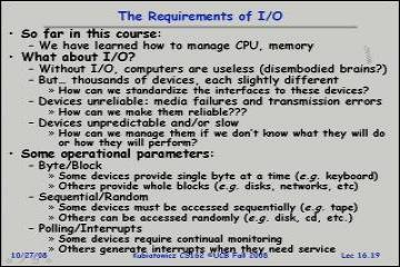 Lecture: Page Allocation and Replacement 2, Survey of I/O Systems 